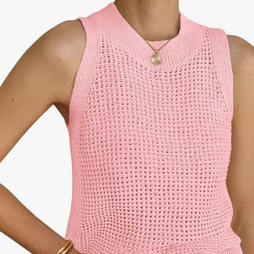Pink Sleeveless Knit Sweater